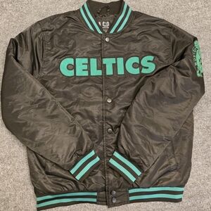 Boston Celtics Satin Jacket M Ultra Game NBA Black Green Varsity Snap